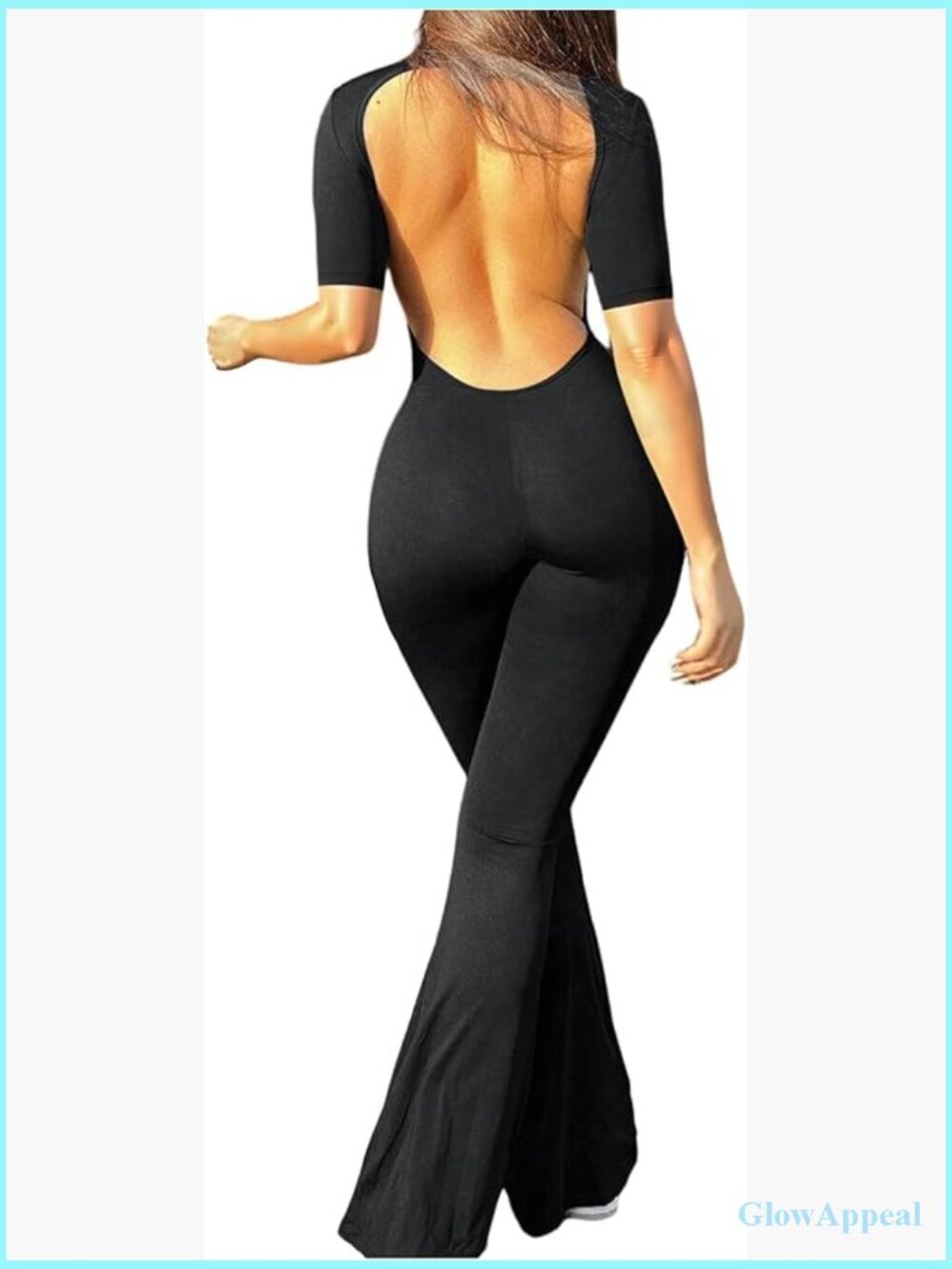 Women's Backless Flare Jumpsuit Short Sleeve Bootcut Romper